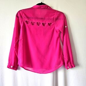 Japna Kids Sheer Button Up Pink Blouse With Heart Cutouts Size Girls 12